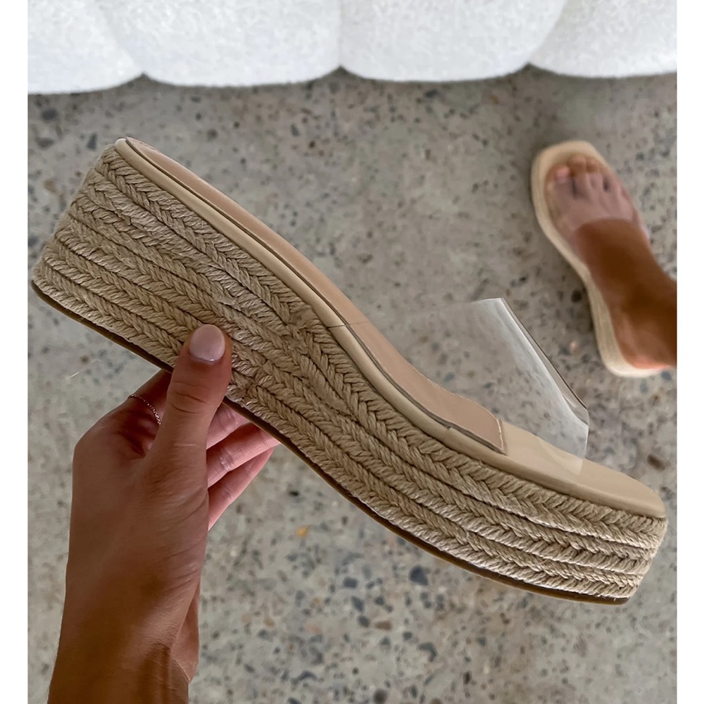White Fox Boutique Clear and Beige Platform Sandals